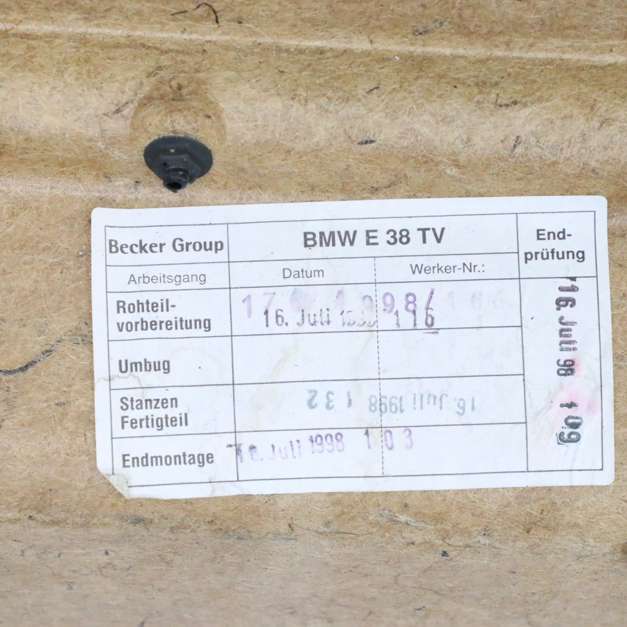 BMW E38 Carte de Porte Arrière Gauche Garniture Panneau Cache Cuir Noir