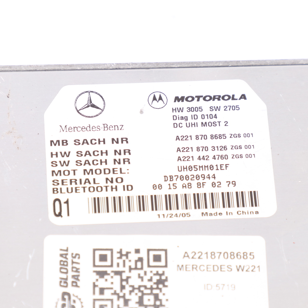 Mercedes W221 Telephone Bluetooth Control Module A2218708685