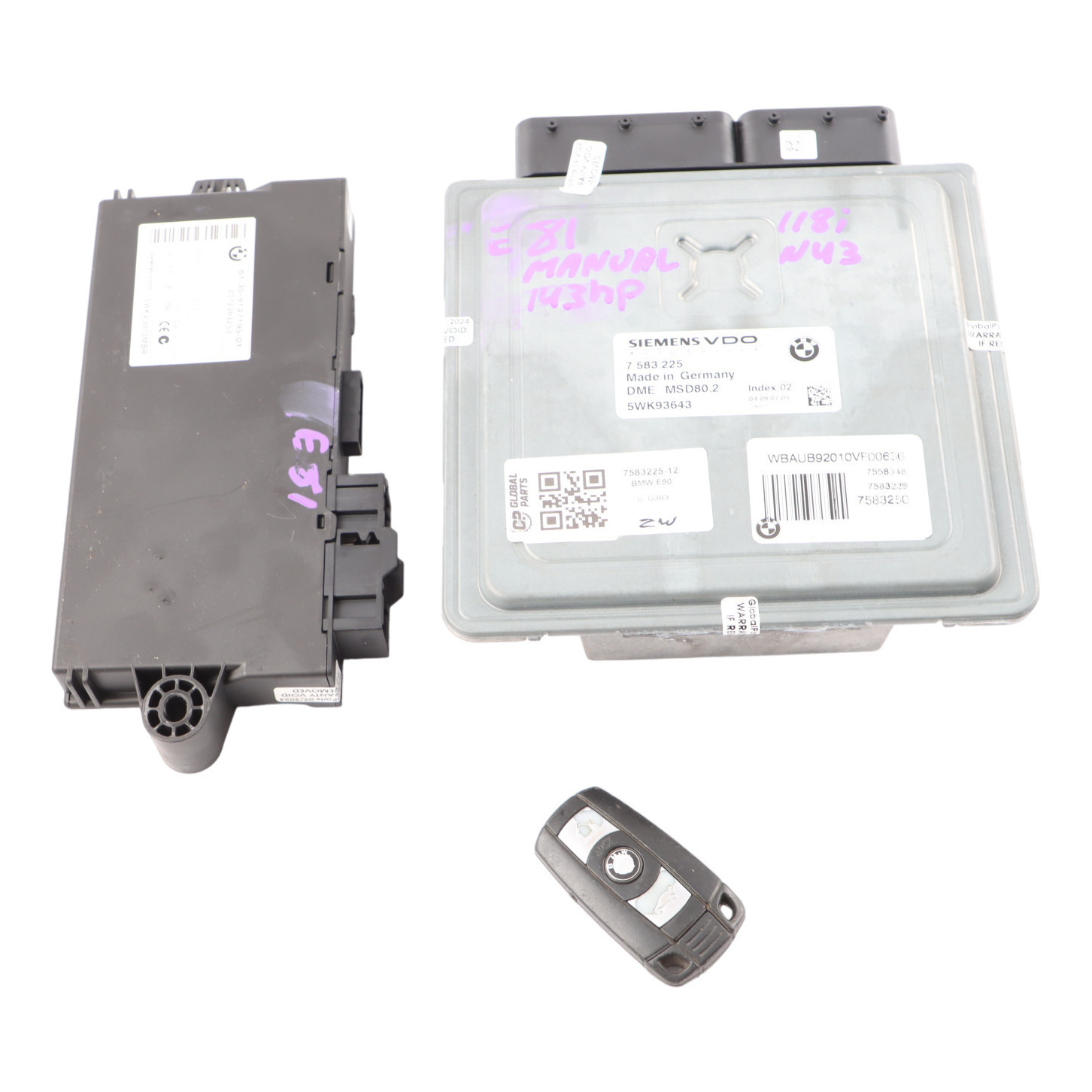 BMW E81 E87 LCI E90 E91 N43 118i 318i ECU Kit DME 7583225 CAS3 + Key Manual