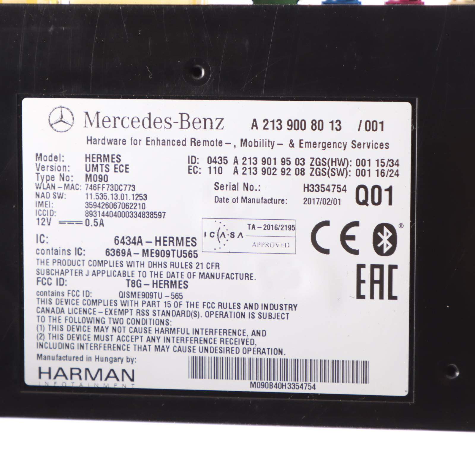 Module Bluetooth Mercedes W176 W213 Unité de contrôle A2139008013