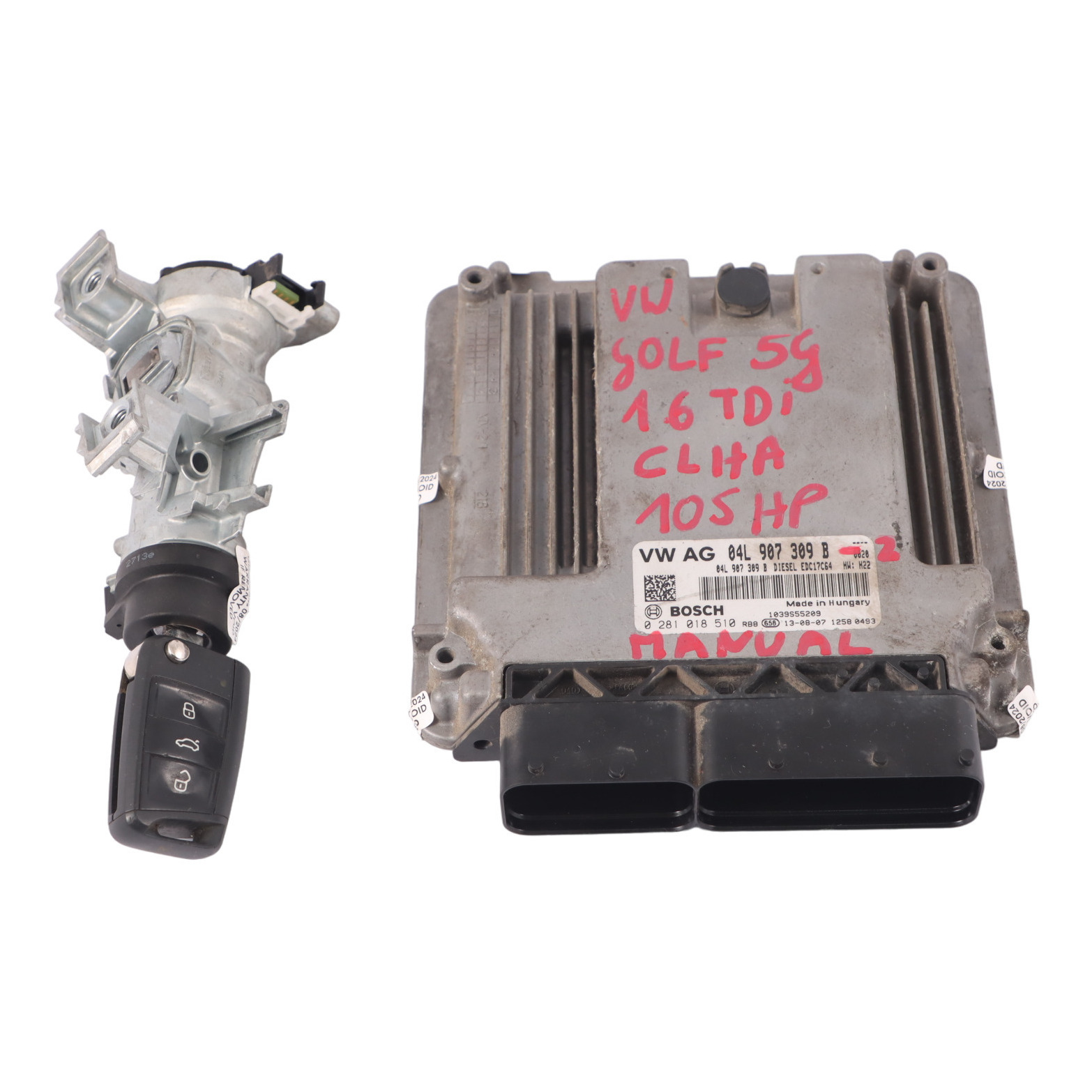 Volkswagen Golf 7 1.6 TDI CLHA 105HP Kit ECU moteur 04L907309B Clé + Allumage