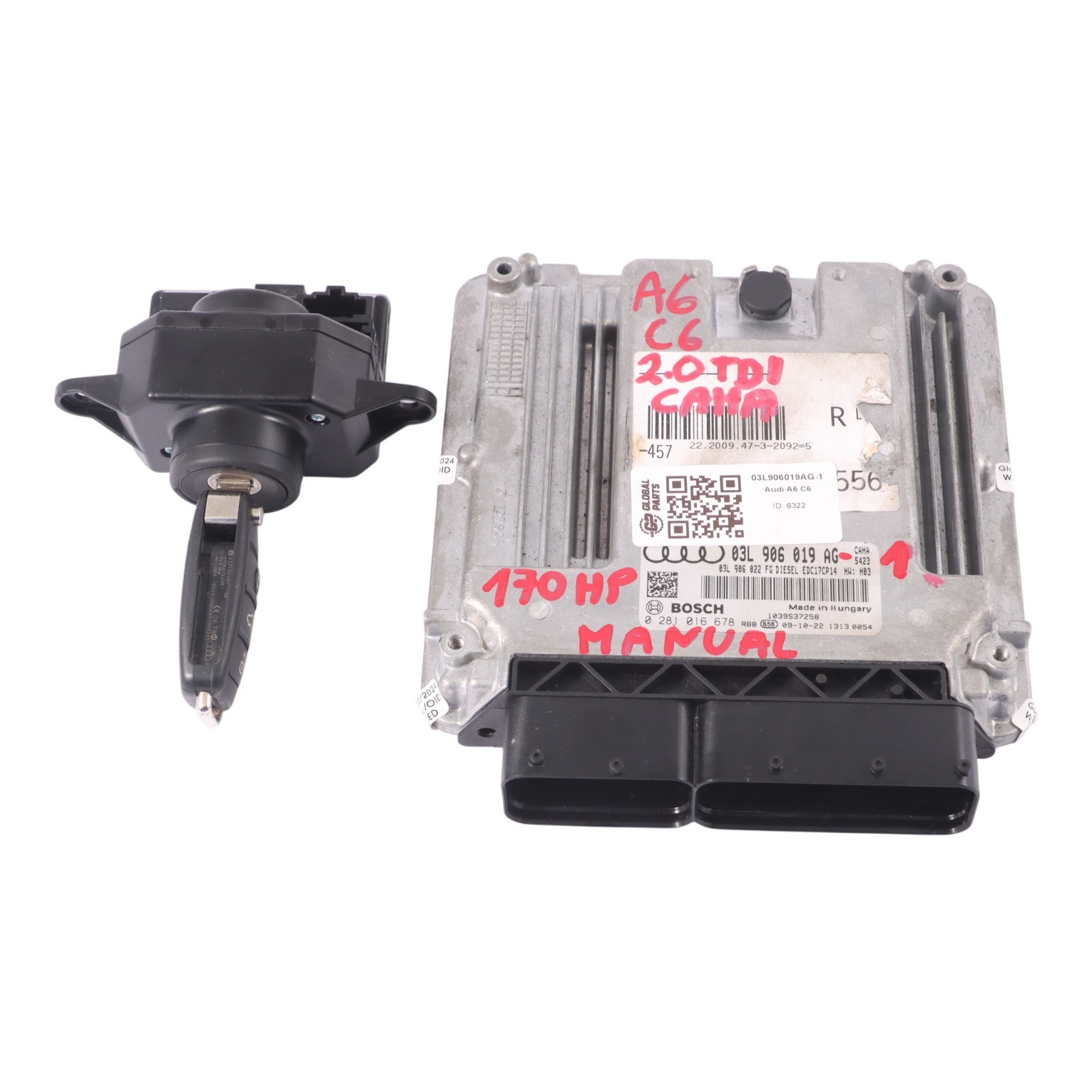 Audi A6 C6 2.0 TDI CAHA 170HP Moteur ECU Kit 03L906019AG Manuel la clé contact