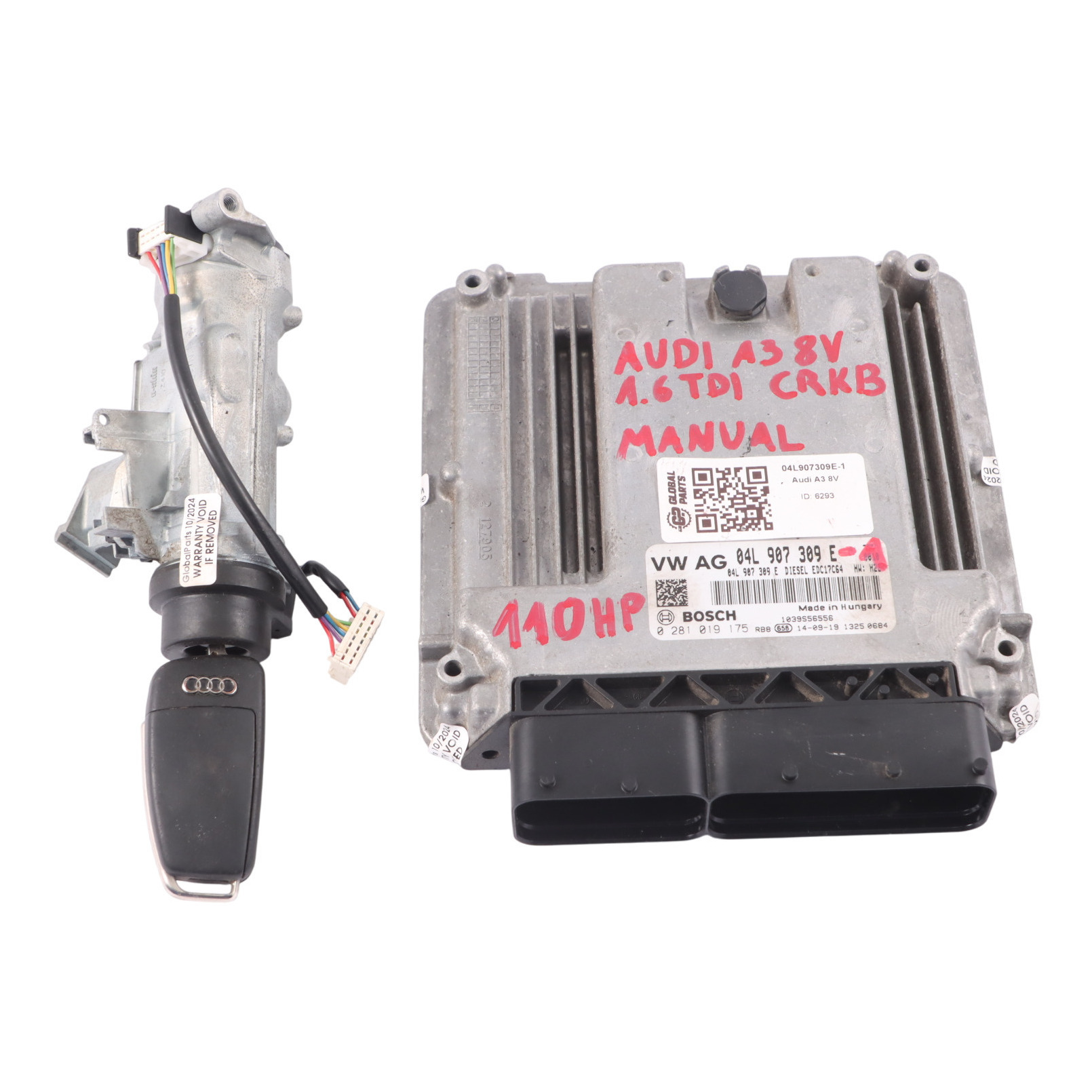 Audi A3 8V 1.6 TDI CRKB 110HP Engine ECU Kit Ignition + Key 04L907309E Manual