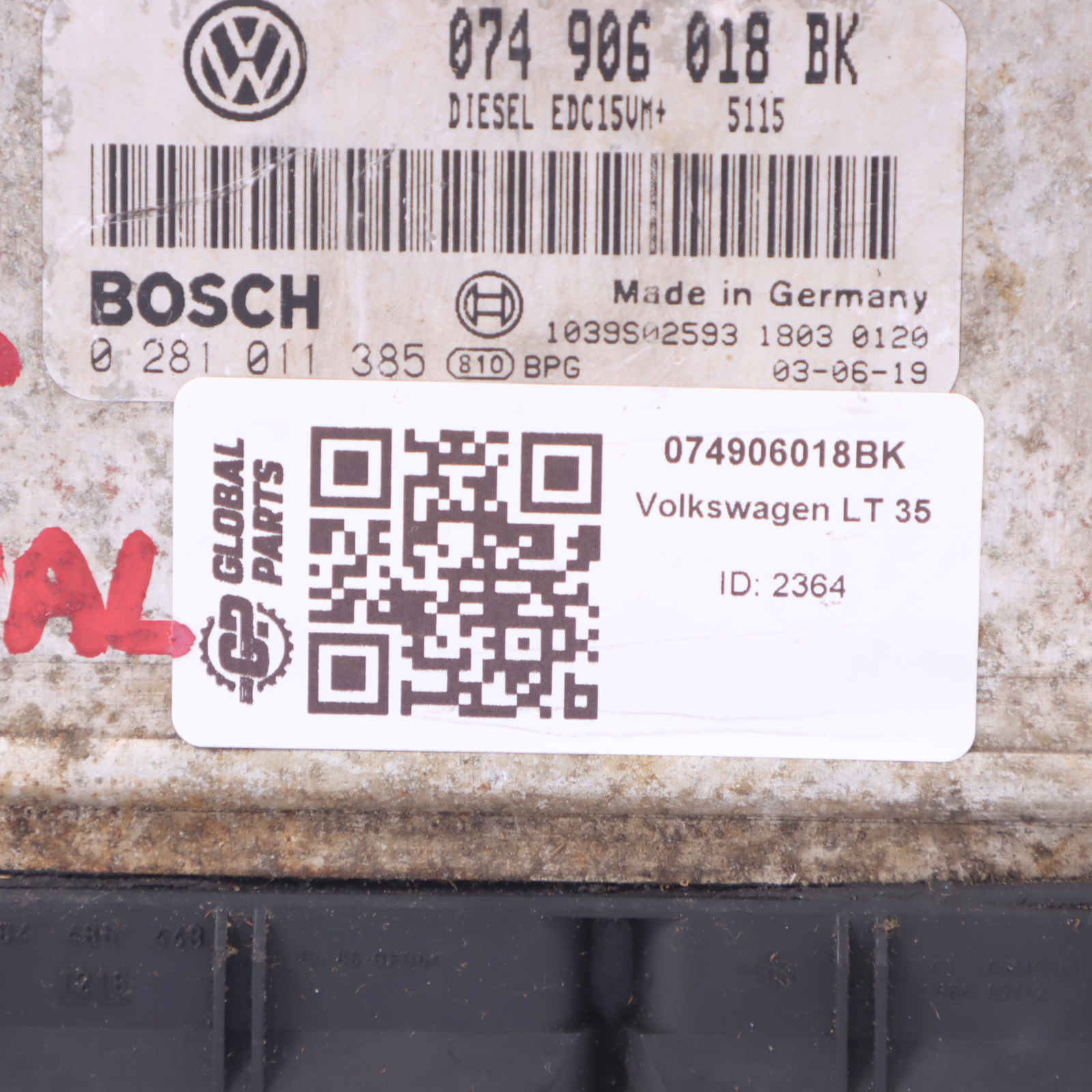 Volkswagen LT 35 2.5 TDI AVR 109HP Kit ECU 074906018BK Boîte vitesses manuelle