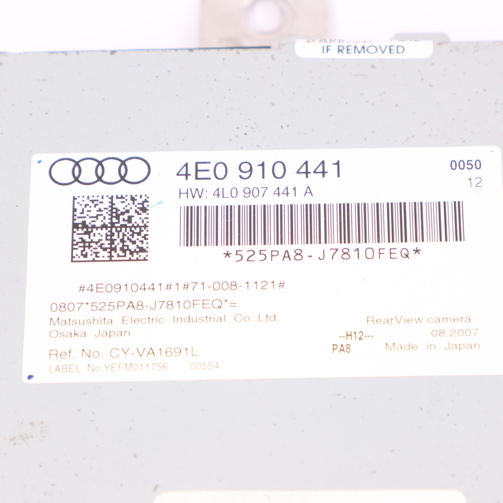 AUDI A8 S8 D3 Caméra de recul Module de contrôle vision arrière ECU 4E0910441 