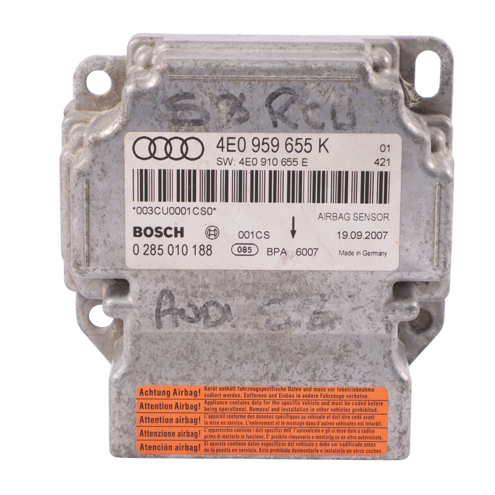 Audi A8 4E S8 D3 SRS Module de contrôle des sacs d'air Bosch 4E0959655K