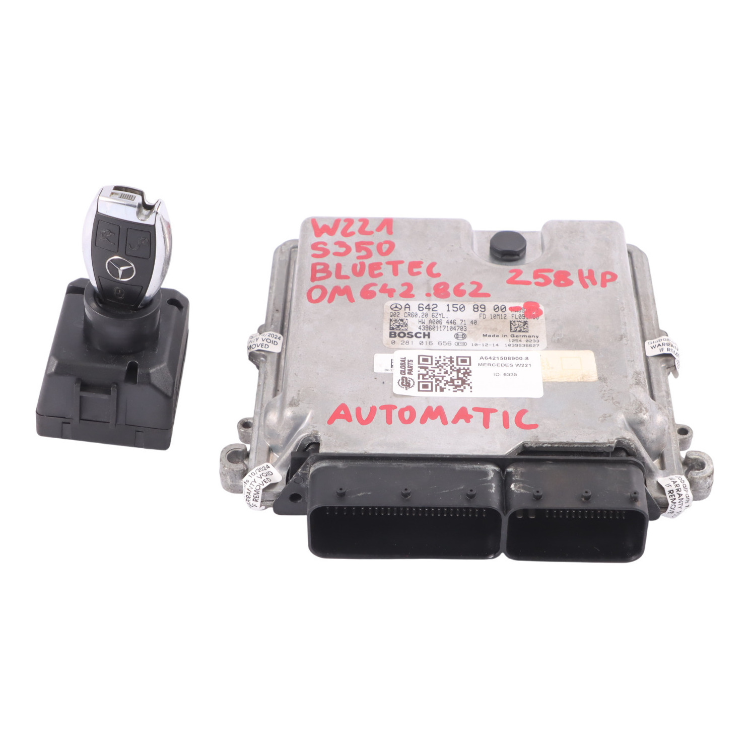 Mercedes W221 S350 BlueTEC OM642.862 Kit ECU moteur Clé de contact A6421508900