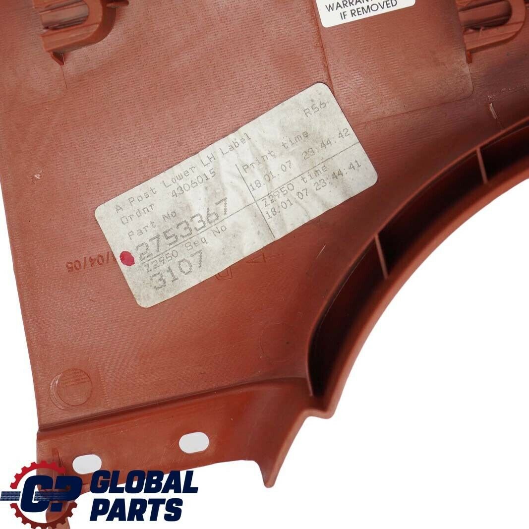 BMW MINI Cooper R56 Front Left N/S Lateral Entry Trim Panel Bottom Redwood Red