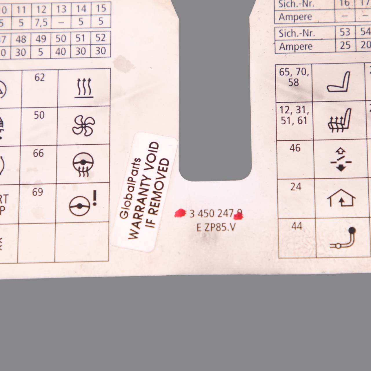 BMW X3 E83 LCI Map Card Fuse Box Grouping Diagram 3450247