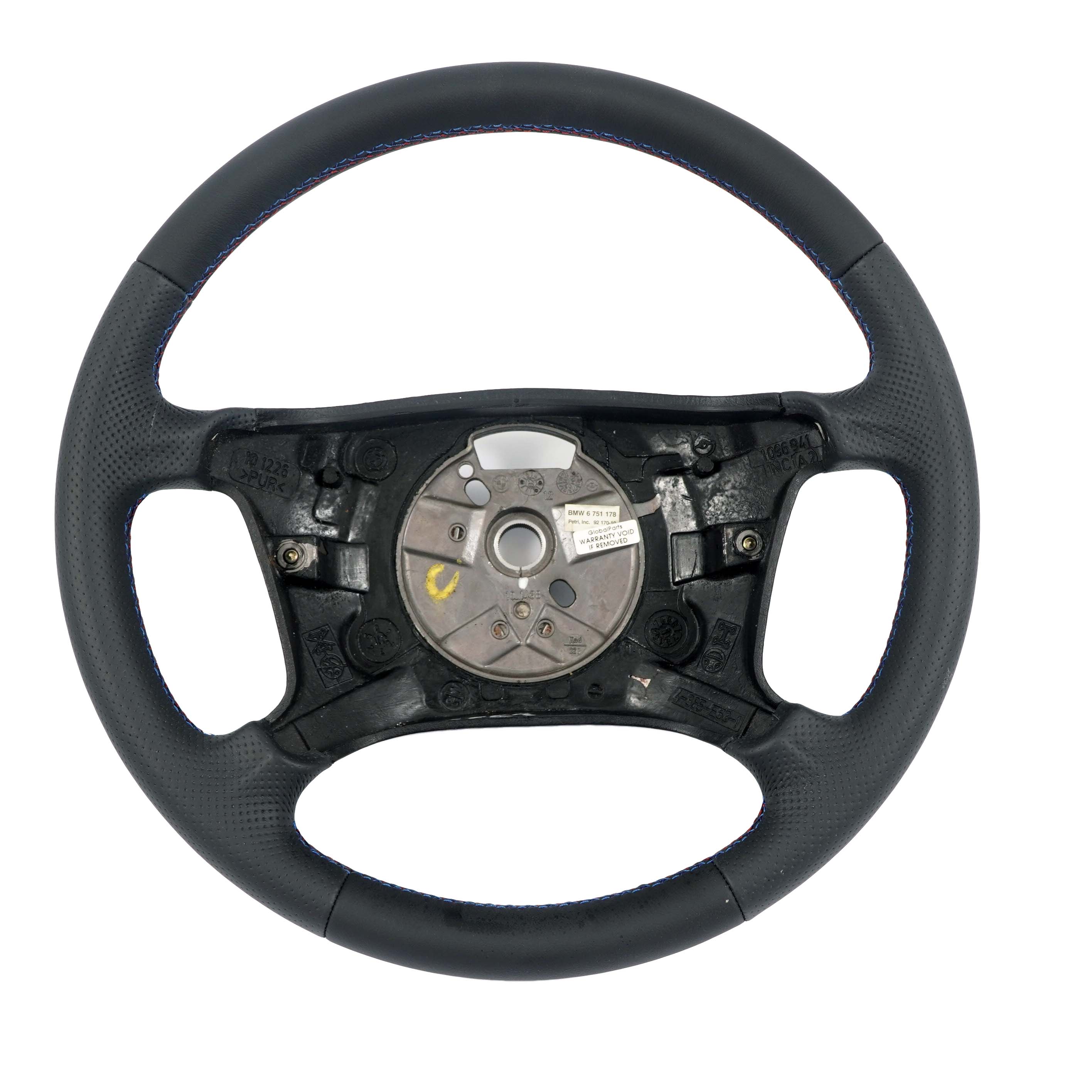 BMW X5 Series E53 NEW Black Leather Steering Wheel 4 Spoke M-tricolored threads