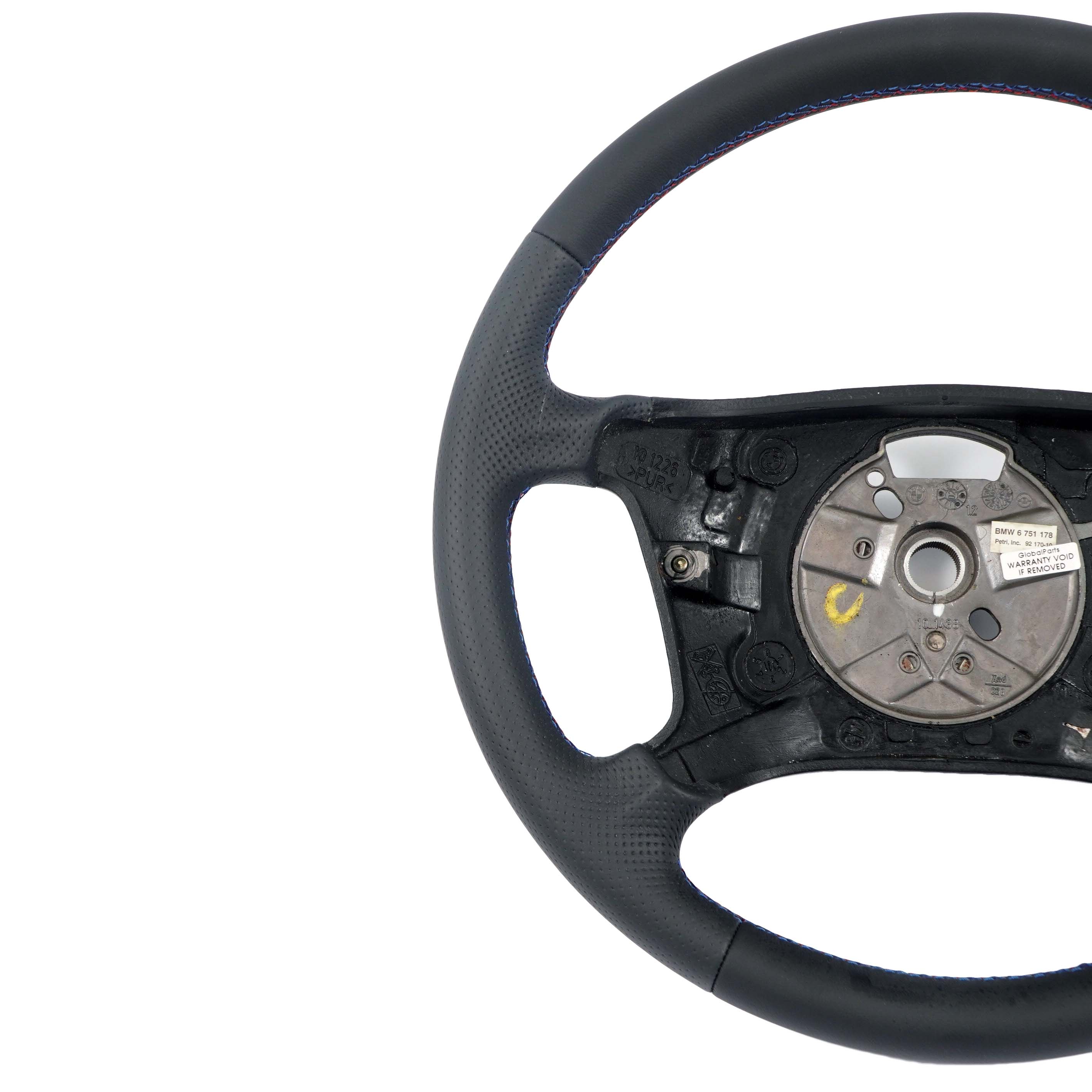 BMW X5 Series E53 NEW Black Leather Steering Wheel 4 Spoke M-tricolored threads