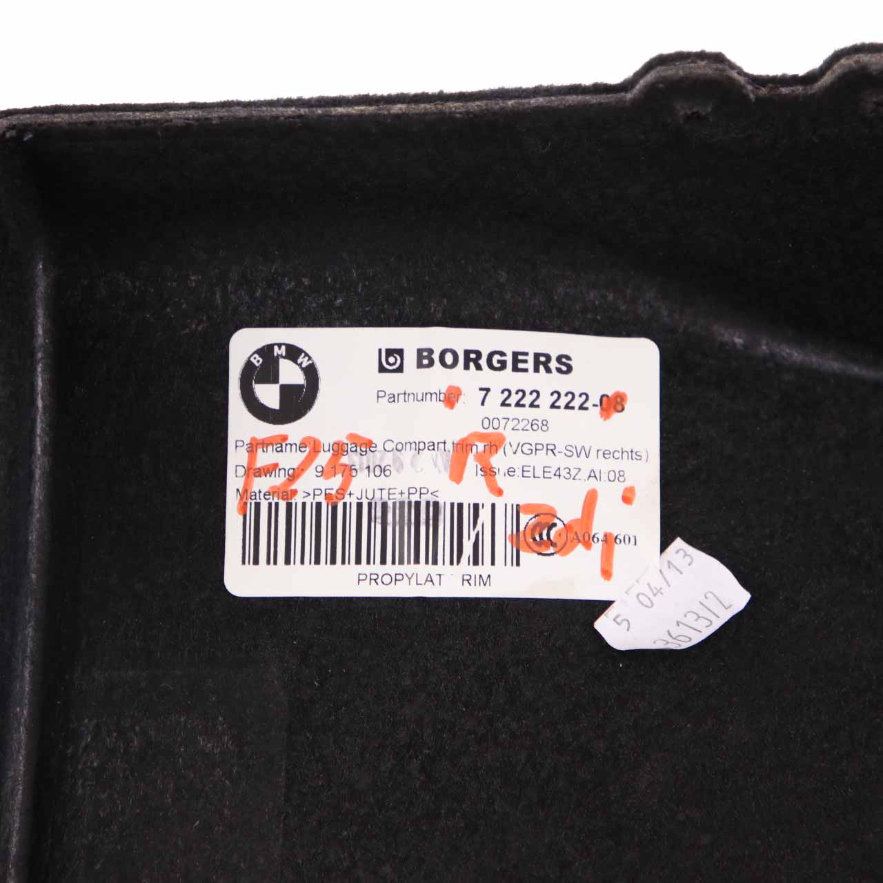 BMW X3 F25 Panneau Recouvrement Latéral Du Coffre À Droite Luggage Noir 7222222