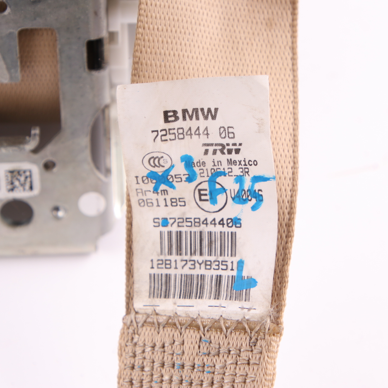 Ceinture de Sécurité BMW X3 F25 X4 F26 Arrière Gauche Supérieure Beige 7258444