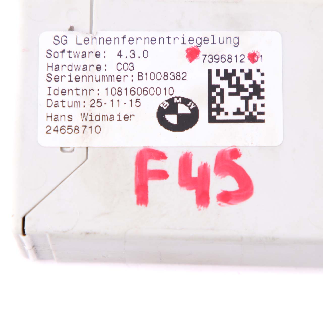 BMW F45 F46 F48 Module commande déverrouillage dossier sièges arrière 7396812