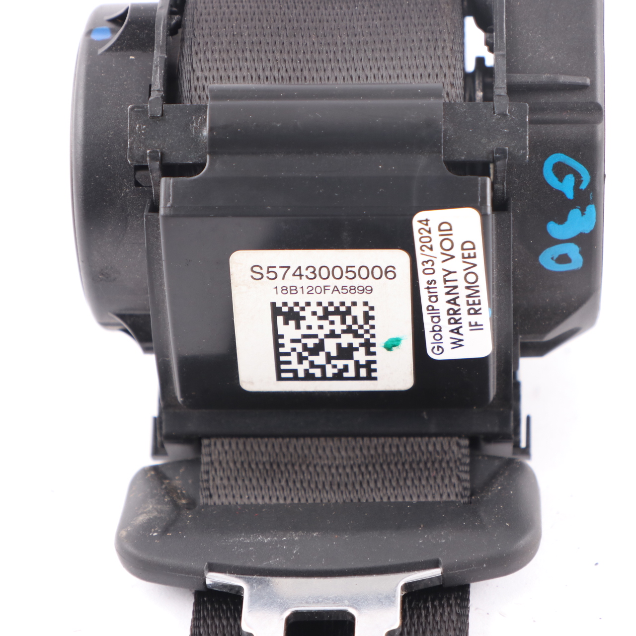 Ceinture sécurité BMW G30 F90 M5 arrière centrale supérieure noire 7430050