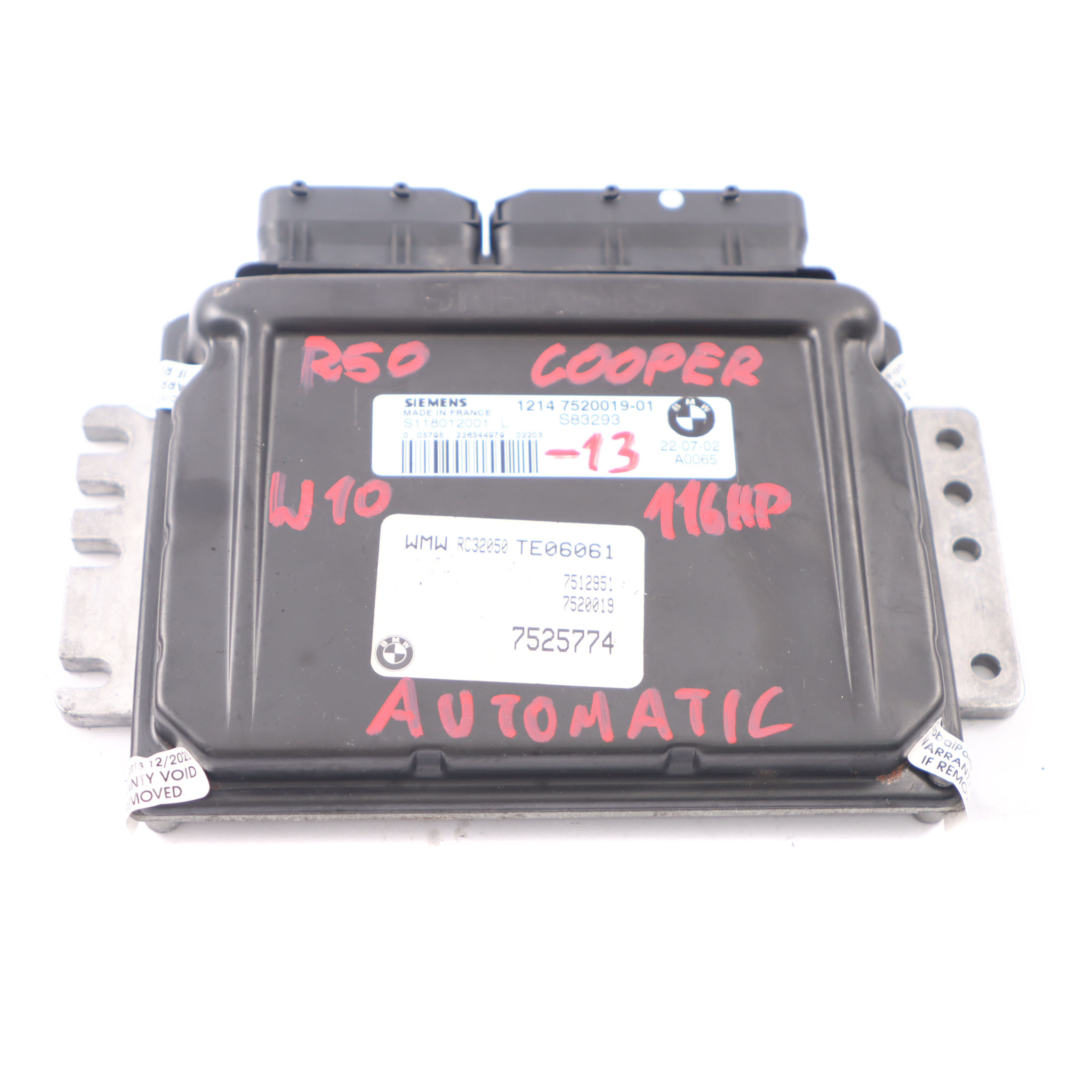 MINI Cooper R50 W10 116HP Engine ECU Kit DME 7520019 + EWS3 + Key Automatic