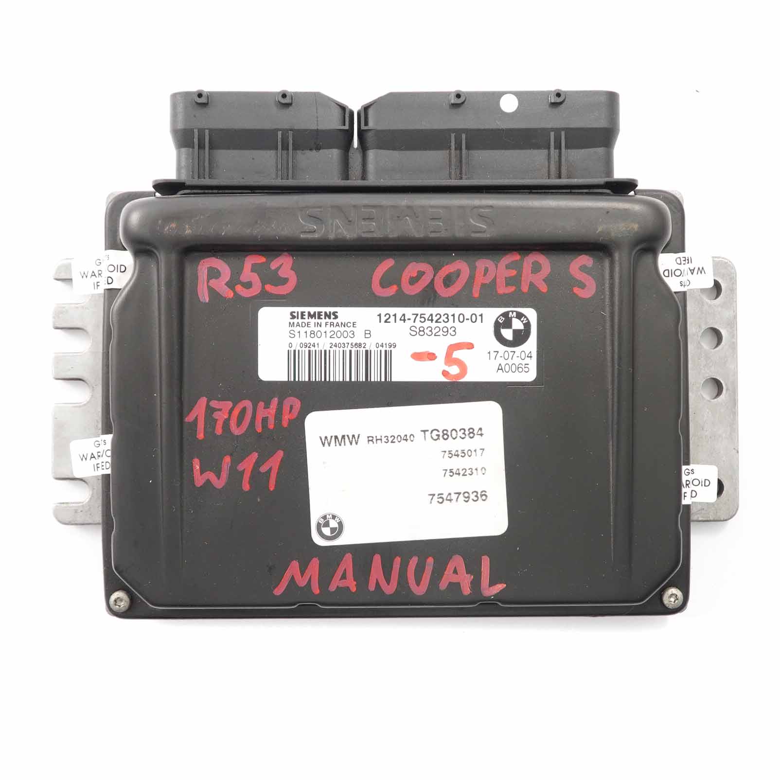 Mini Cooper S R52 R53 W11 Petrol Engine ECU Kit DME 7542310 Keys EWS Manual