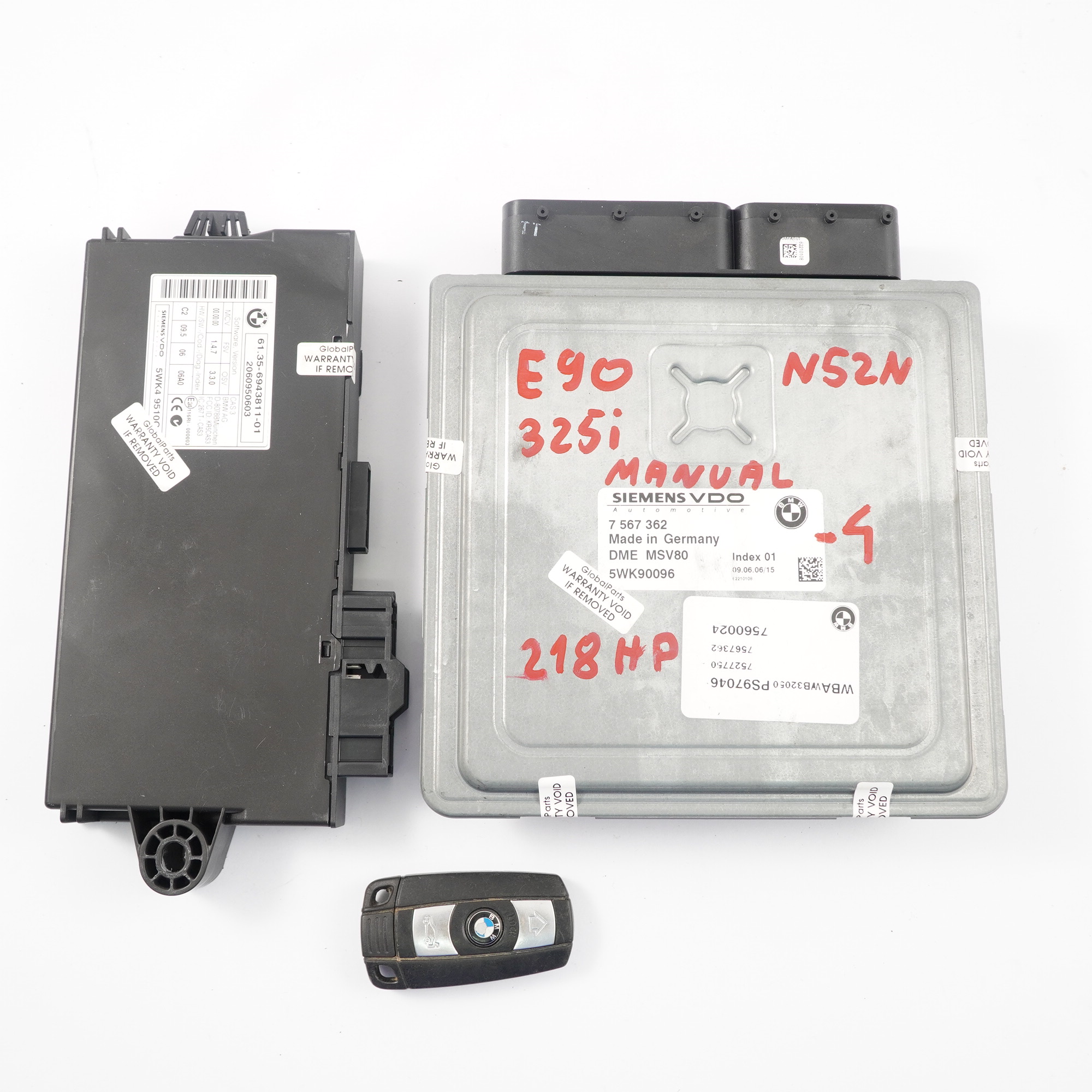 BMW E92 325i N52N 218HP ECU Control Unit Kit DME 7567362 CAS3 + Key Manual