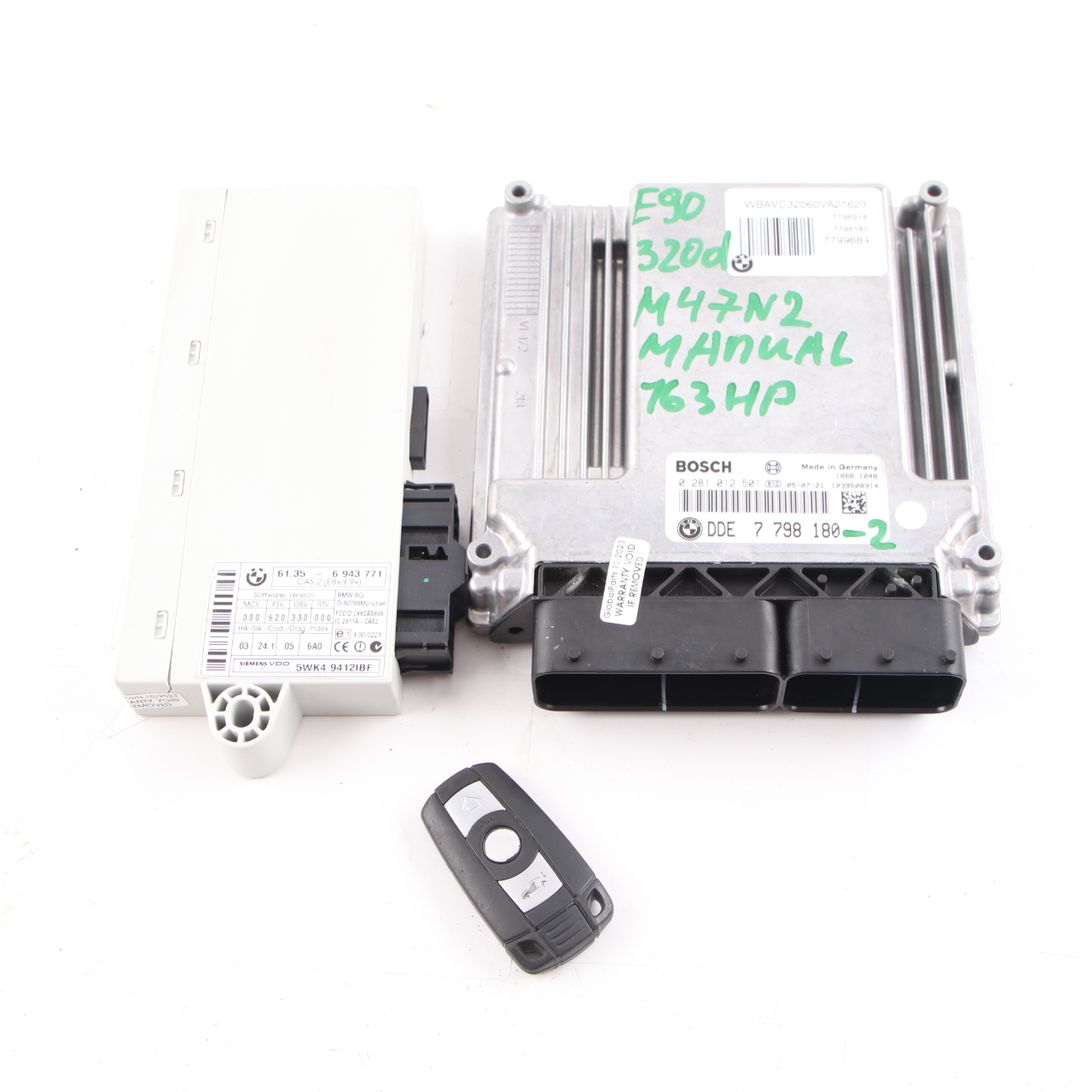 BMW E60 E87 E90 E91 120d 320d 520d M47N2 ECU Kit DDE 7798180 CAS2 + Key Manual