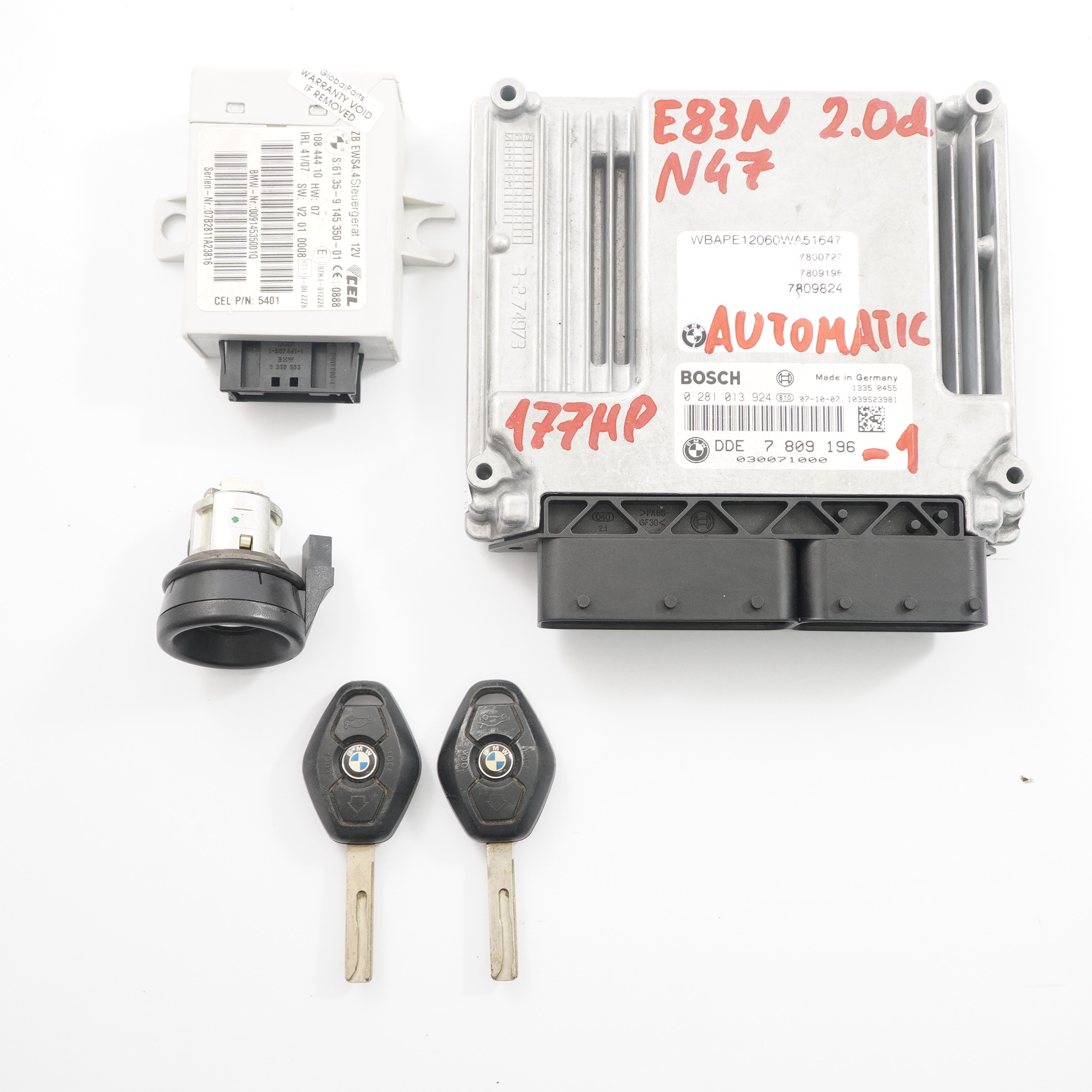 BMW X3 E83 LCI 2.0d N47 Engine ECU Module Kit DDE 7809196 + EWS + Keys Automatic