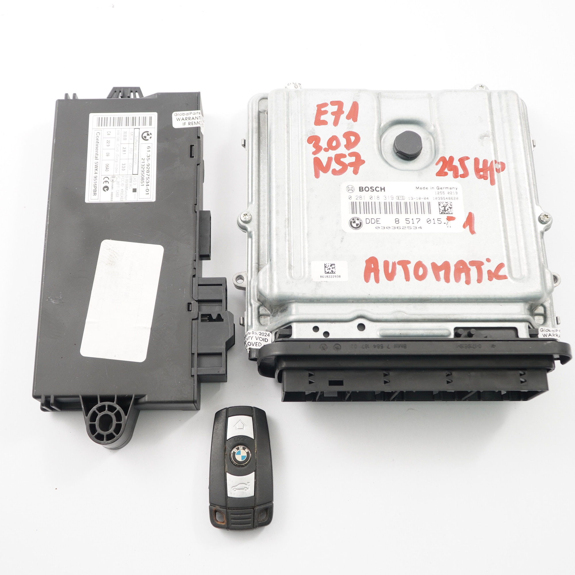 BMW X5 E70 X6 E71 30dX Diesel N57 245HP ECU Kit DDE 8517015 CAS3 Key Automatic