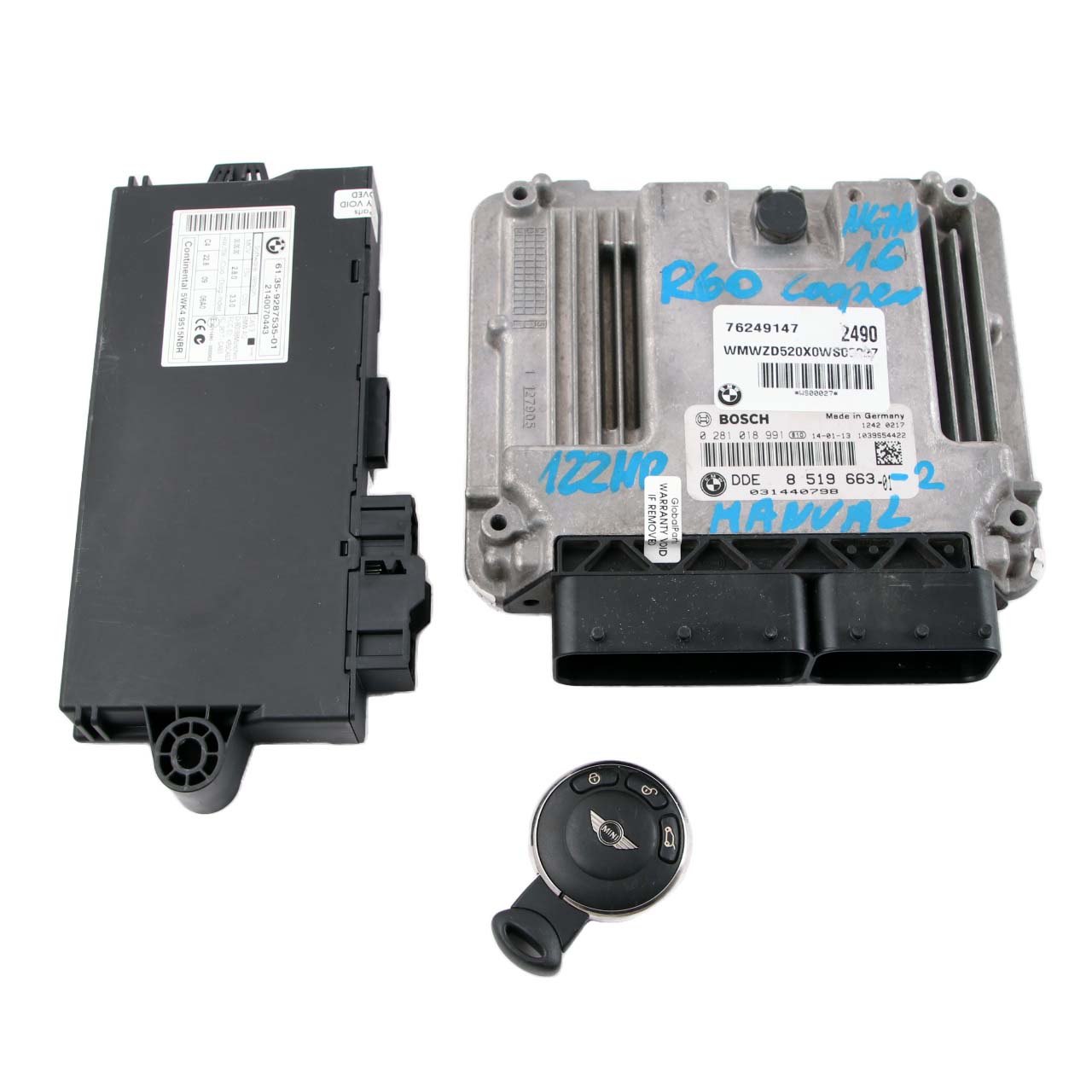 Mini Cooper R56 LCI R60 N47N 122HP Diesel Moteur ECU Kit DDE 8519663 CAS 3 CLÉ