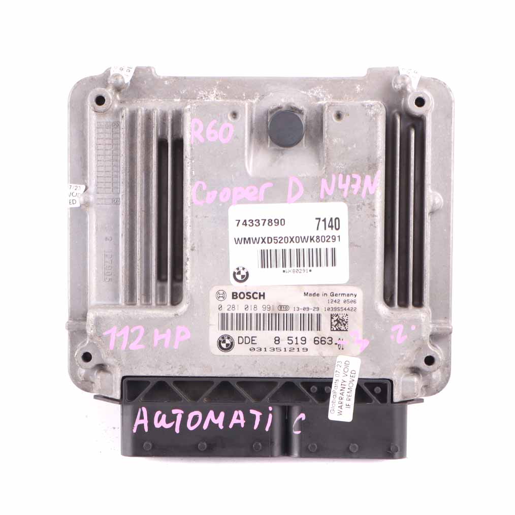 Mini Cooper D R55 R56 LCI R60 N47N 112HP Engine ECU Kit DDE 8519663 CAS 3 Key 