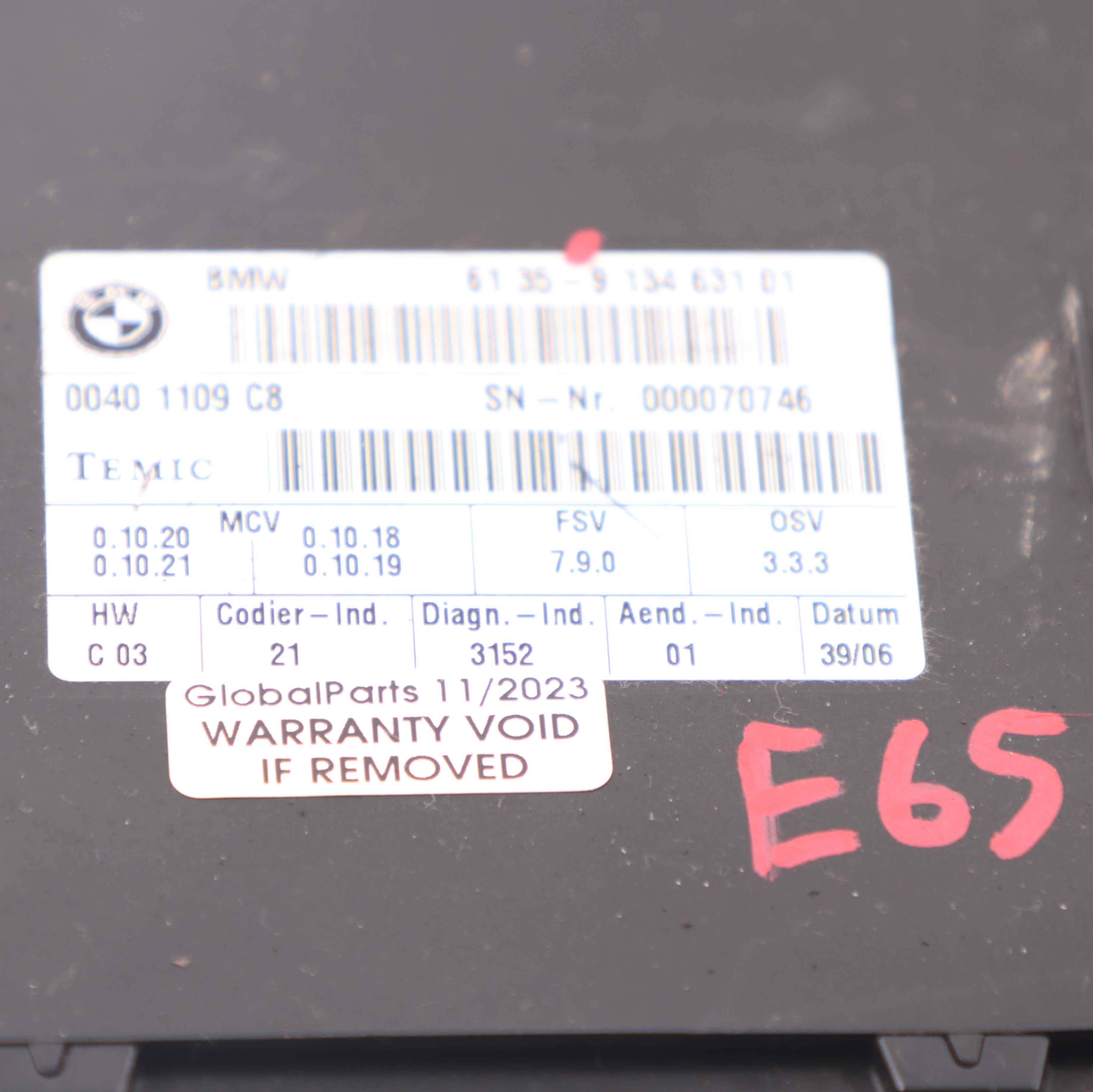 Module de siège BMW E65 E66 Unité de contrôle des sièges avant ECU 9134631