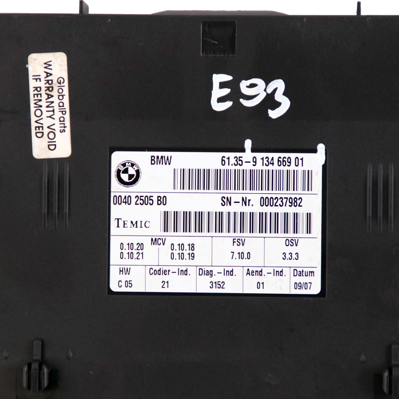 BMW E93 Module de Commande de Siege Convertible ECU 9134669 FSV 7.10.0