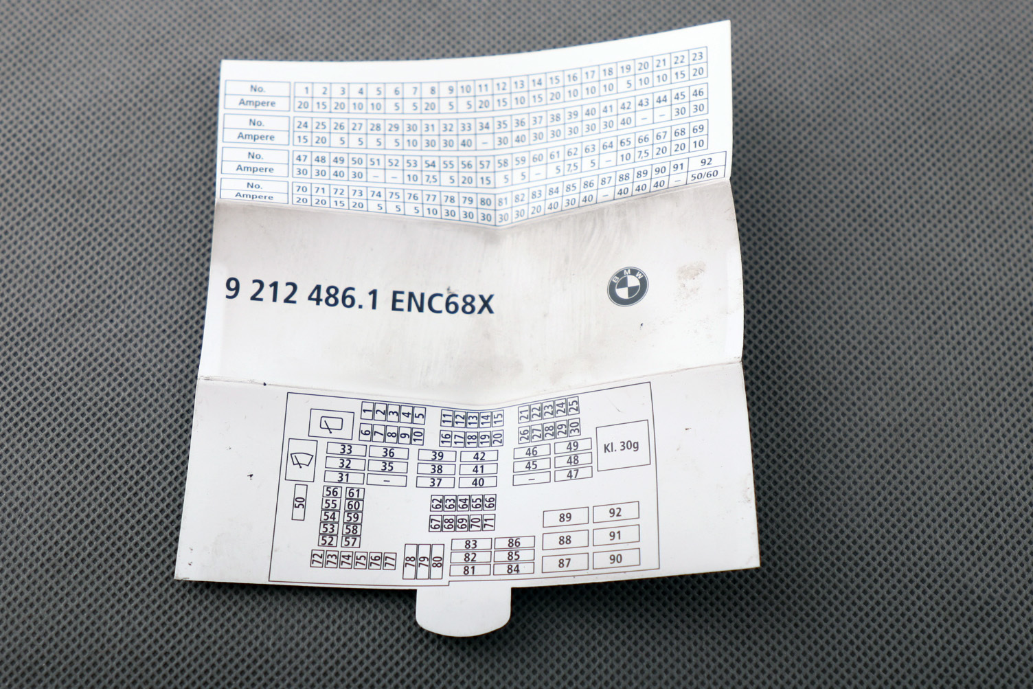 BMW 1 3 Series E81 E82 E88 E90 E91 E92 E93 Key Map Fuse Grouping 9212486