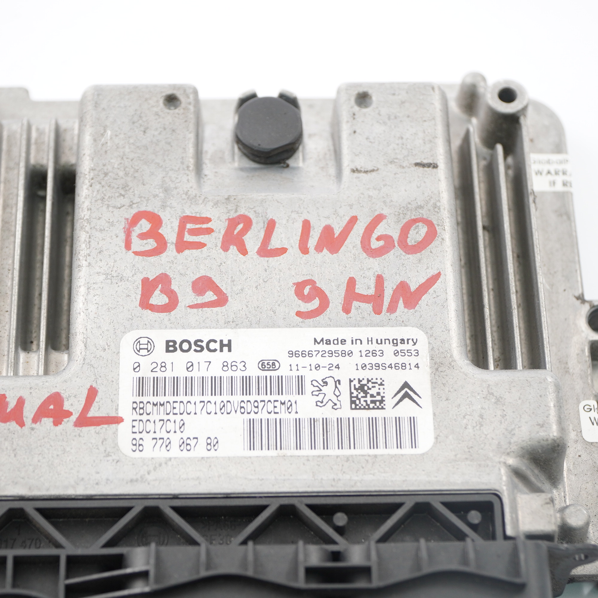 Citroen Berlingo B9 1.6 HDI 9HN Engine Control Unit ECU EDC 9677006780 Manual 