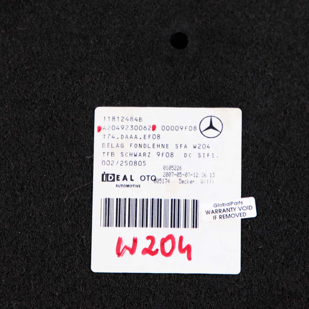 Mercedes W204 Panneau De Recouvrement Du Dossier Arrière A2049230062