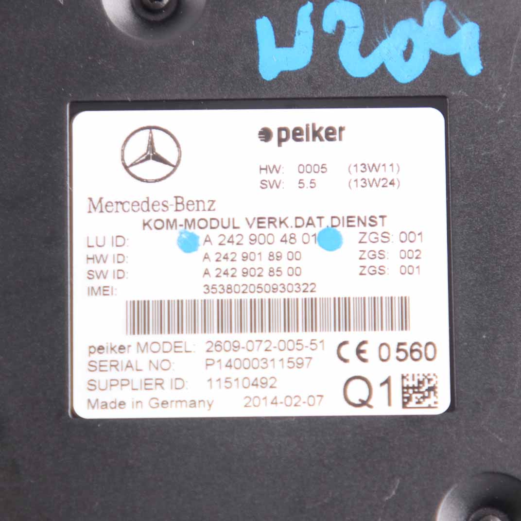 Mercedes W176 W204 W212 Telematics Module Contrôle Communication A2429004801