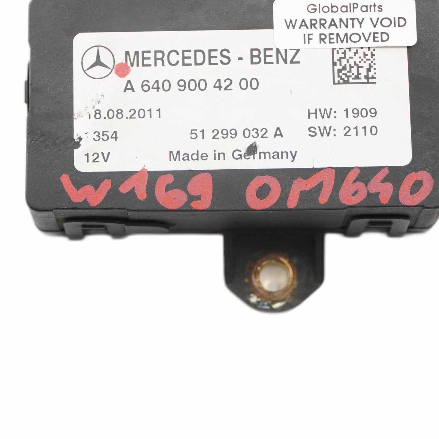 Mercedes W169 Module Relais Bougie Préchauffage OM640 Moteur Diesel A6409004200