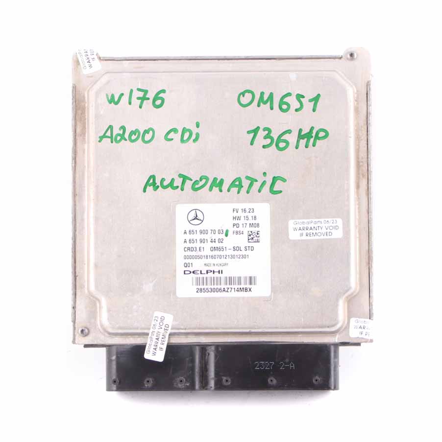 Mercedes W176 A200 CDI OM651 136HP Engine Module ECU Unit A6519007003 Automatic