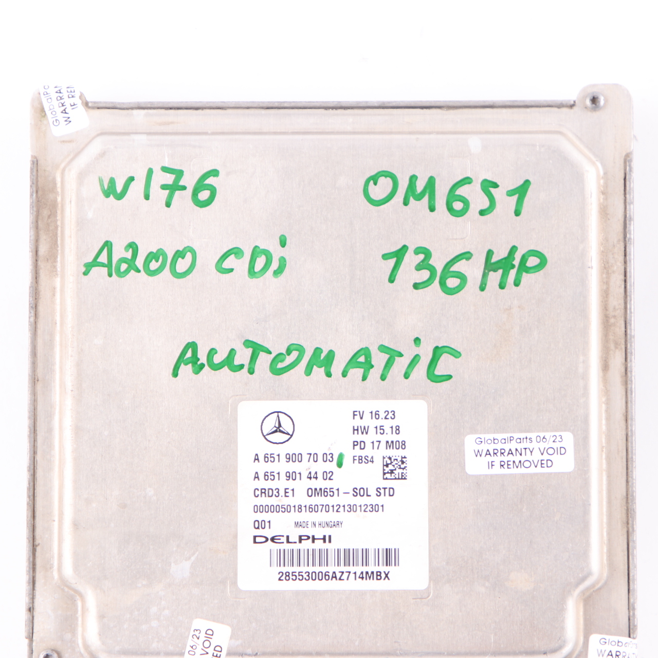 Mercedes W176 A200 CDI OM651 136HP Engine Module ECU Unit A6519007003 Automatic