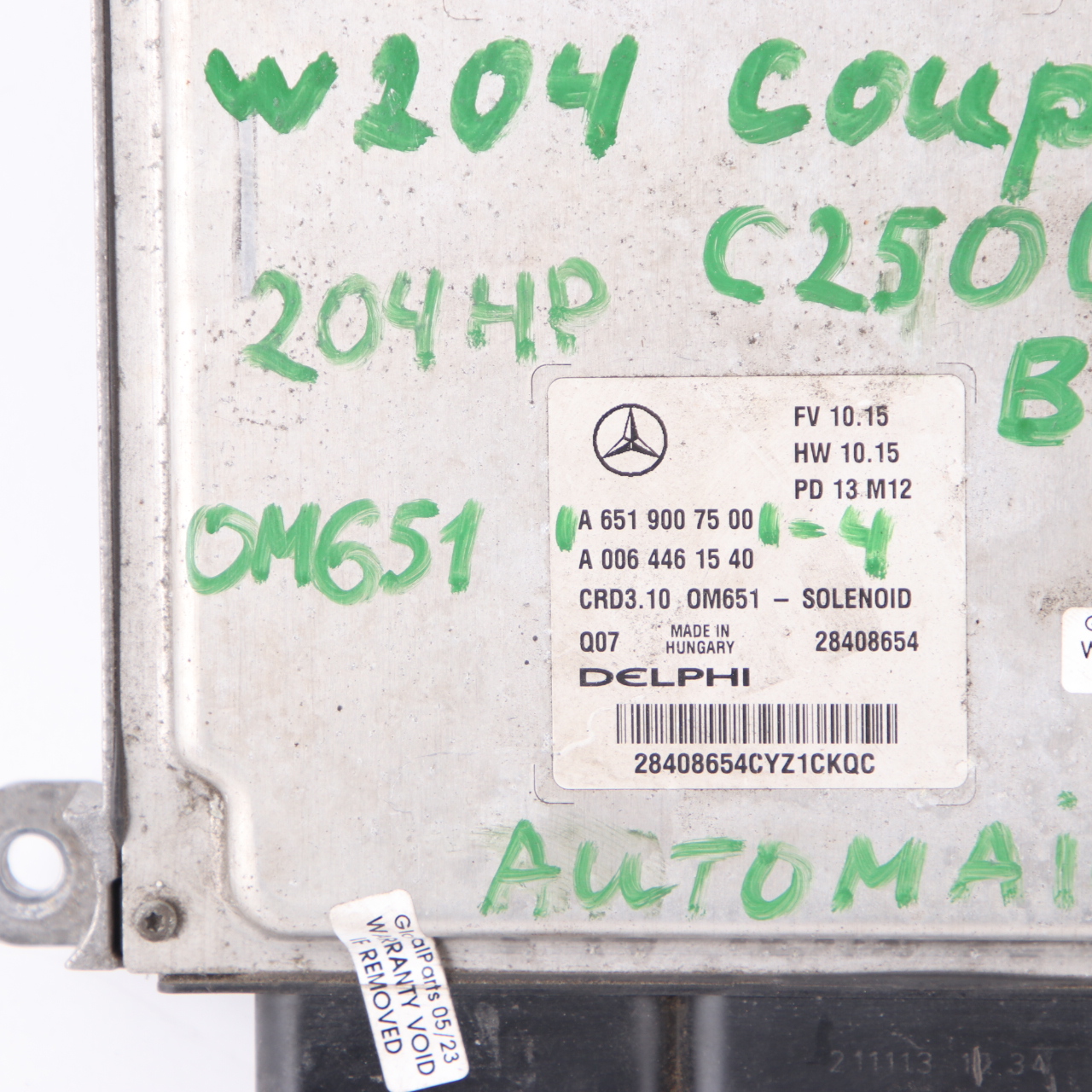 Mercedes W204 C250 CDI BlueEFFICIENCY OM651.911 Engine ECU A6519007500 Automatic