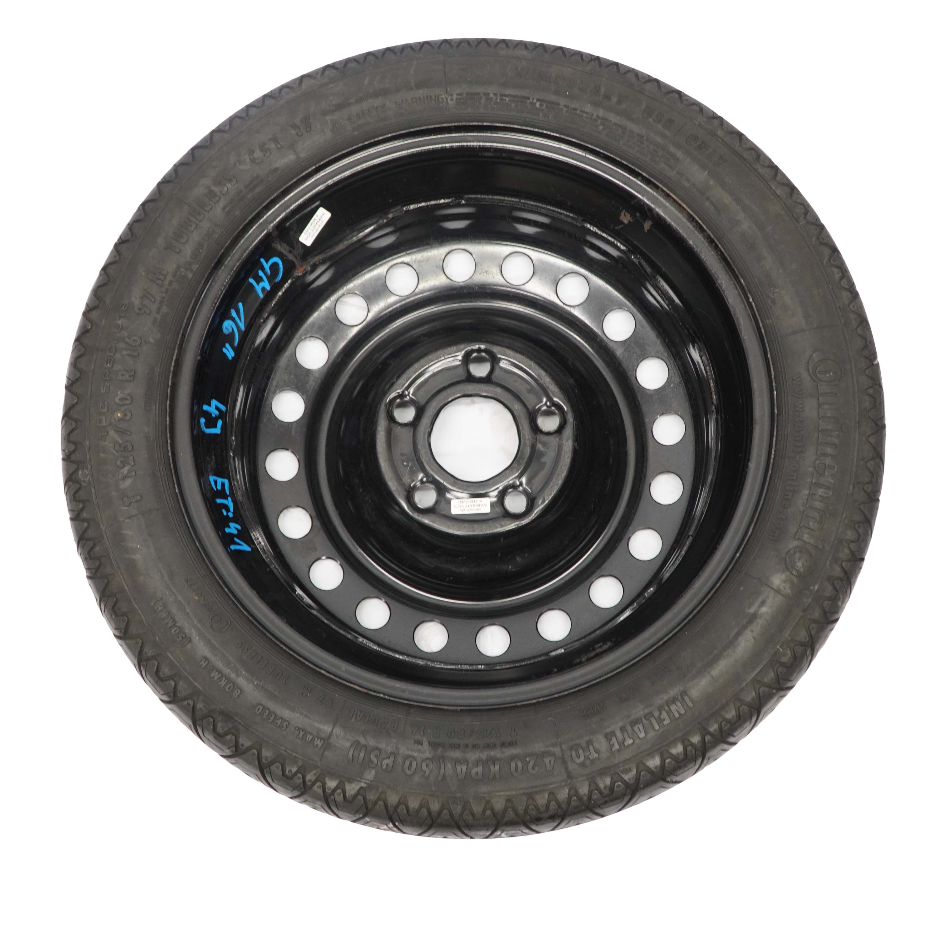 GM General Motors Jante en Acier Roue de Secours 16" 4J ET:41 R16 125/80